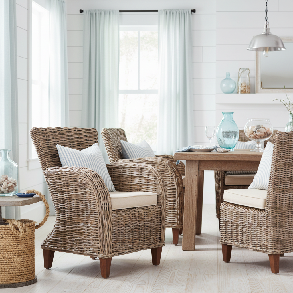 Set Of Two 26" Natural Brown Wingback Wicker Dining Chairs