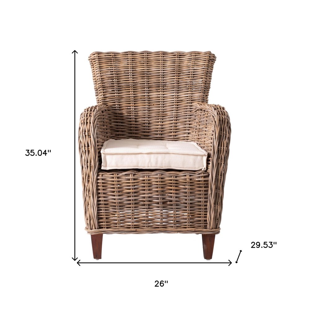 Set Of Two 26" Natural Brown Wingback Wicker Dining Chairs