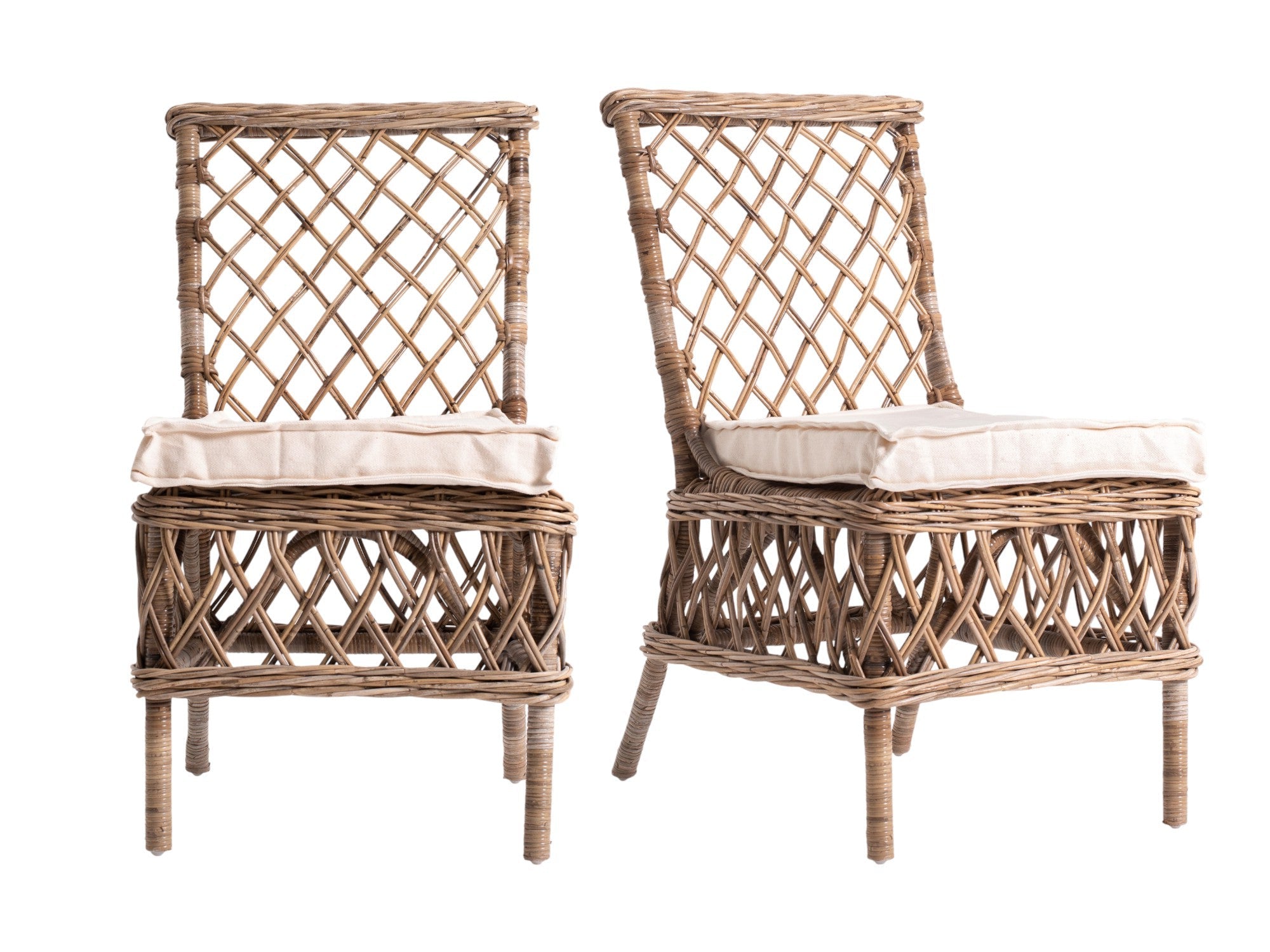 21" Set of Two Cross Back Rattan Parsons Dining Chairs