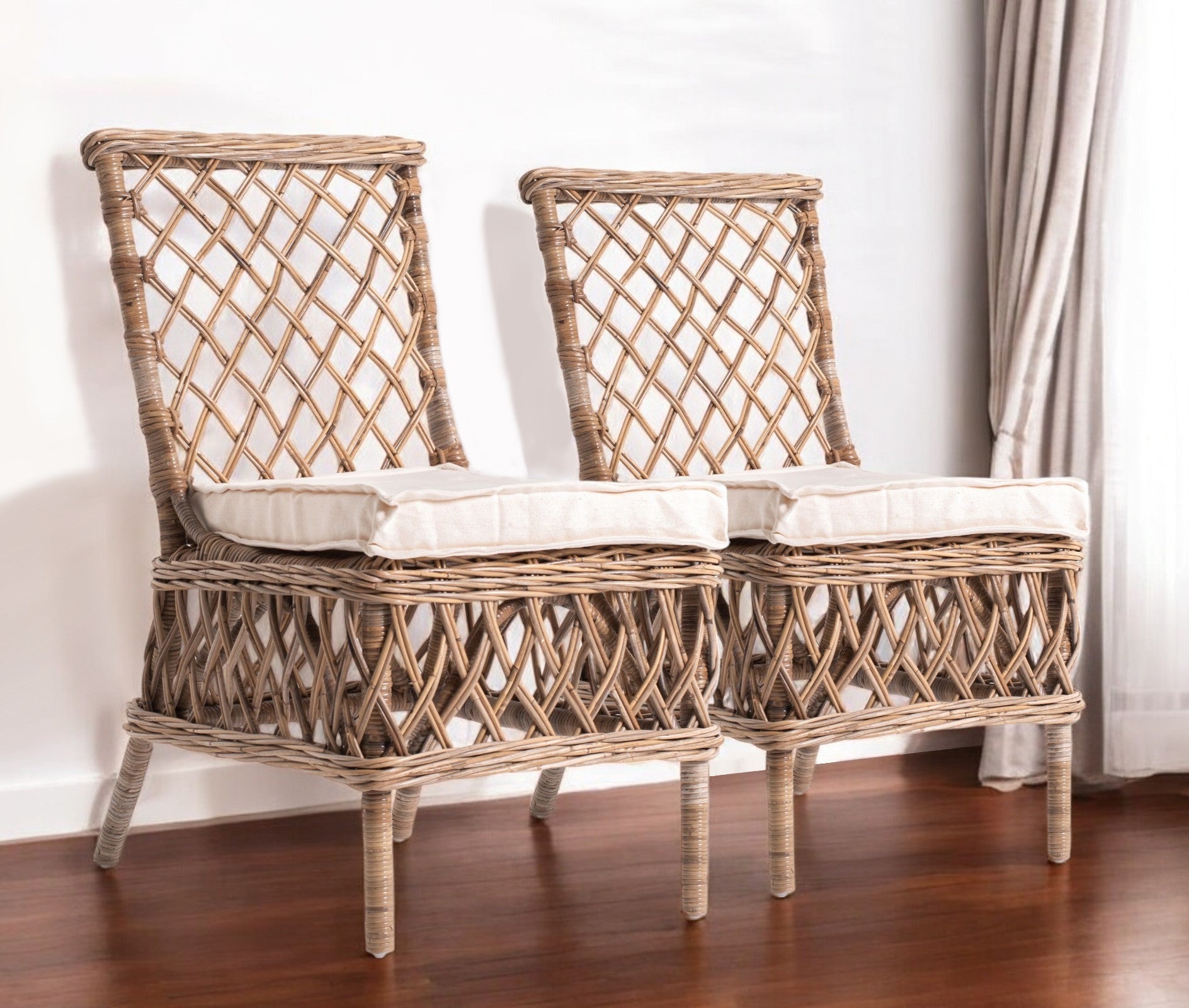 21" Set of Two Cross Back Rattan Parsons Dining Chairs