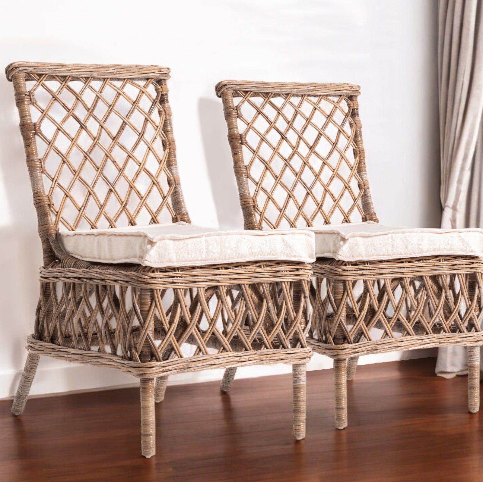 21" Set of Two Cross Back Rattan Parsons Dining Chairs