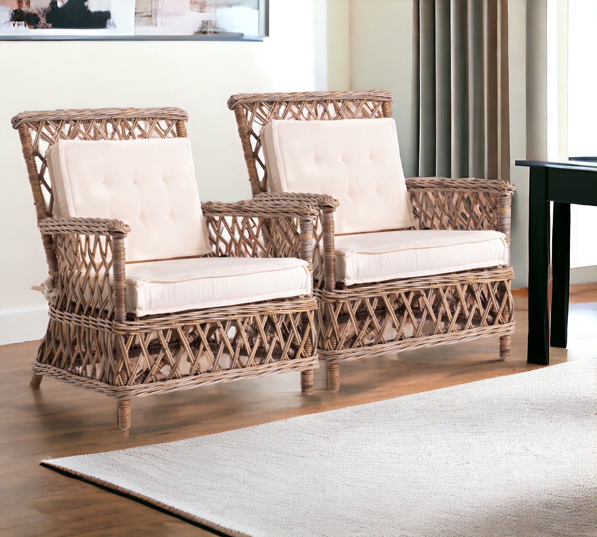 30" Set of Two Wicker Dining ArmChairs