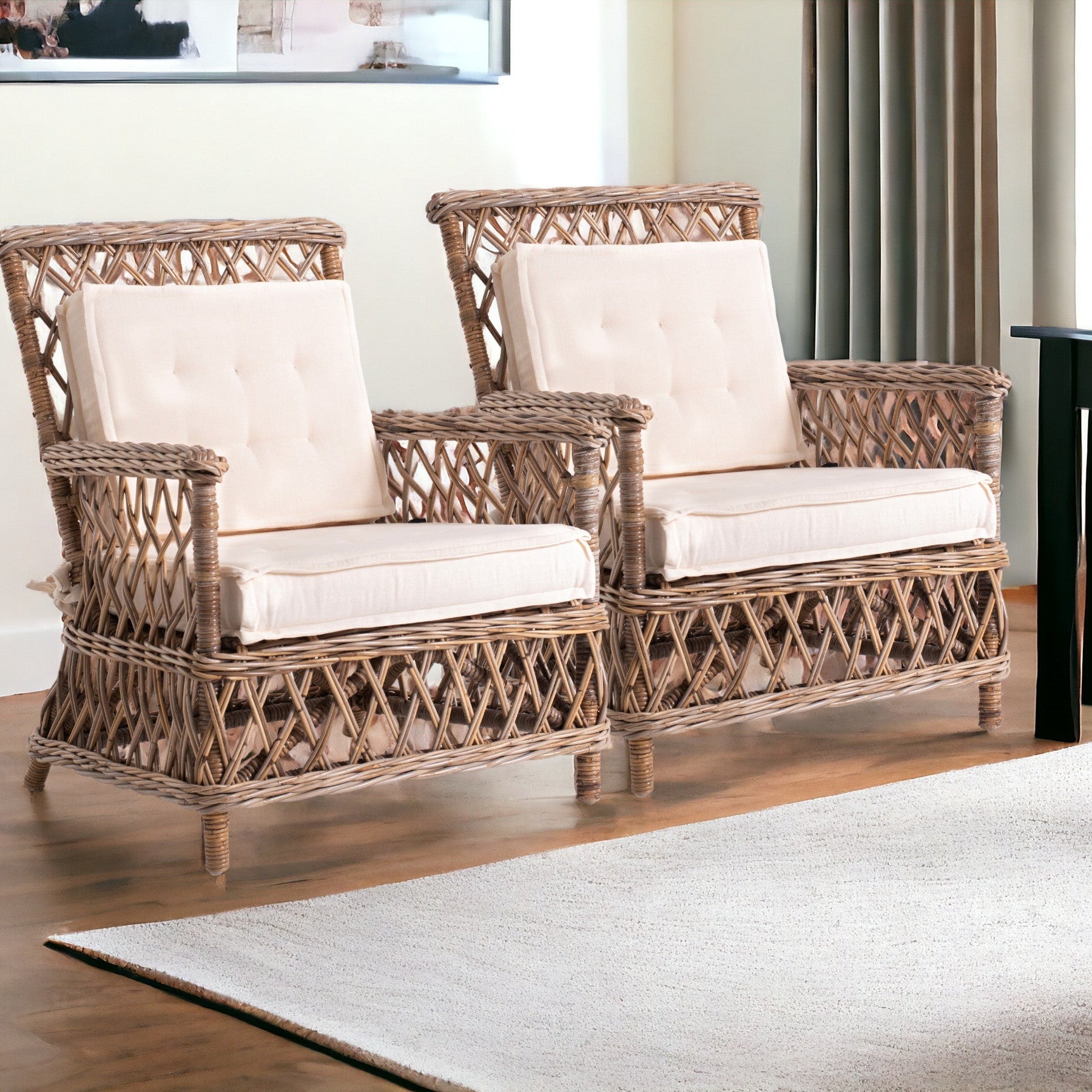 30" Set of Two Wicker Dining ArmChairs