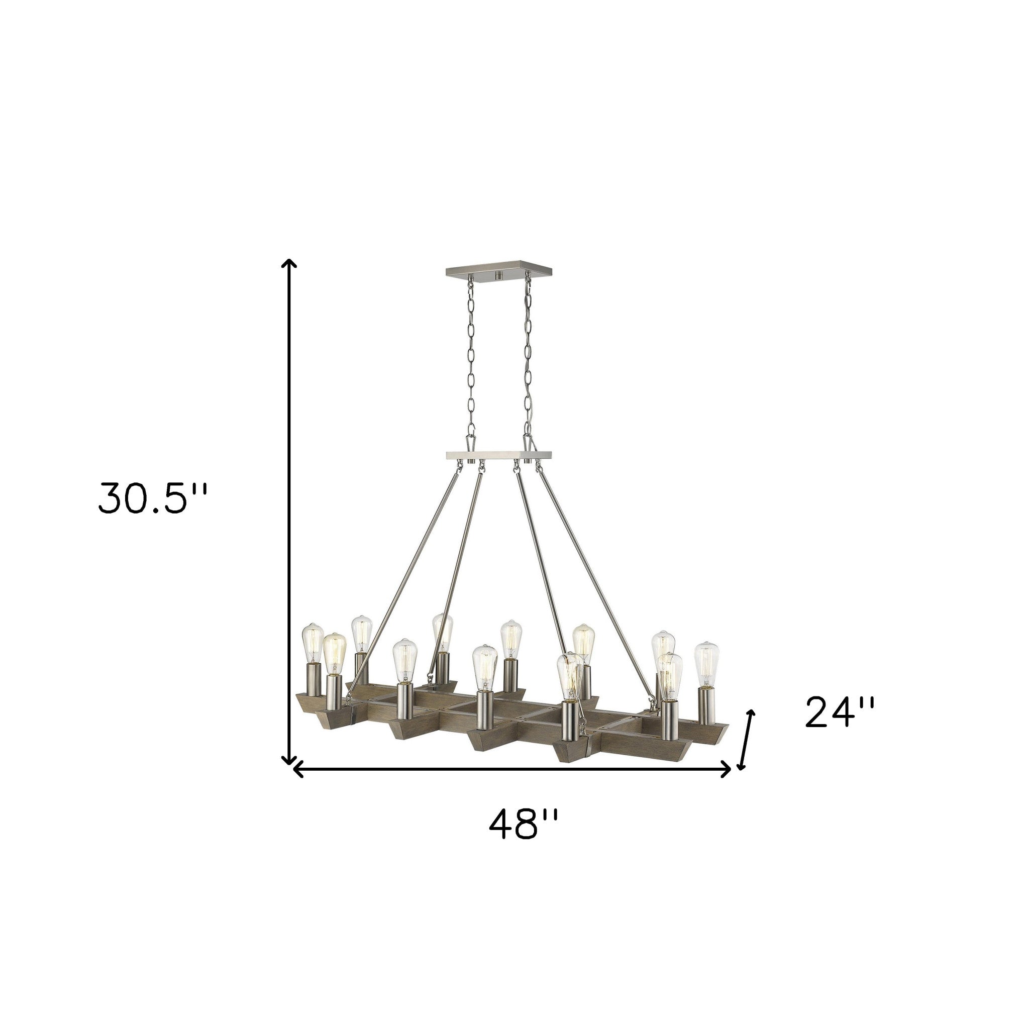 48" 6-Row Rustic Silver and Nickel Chandelier