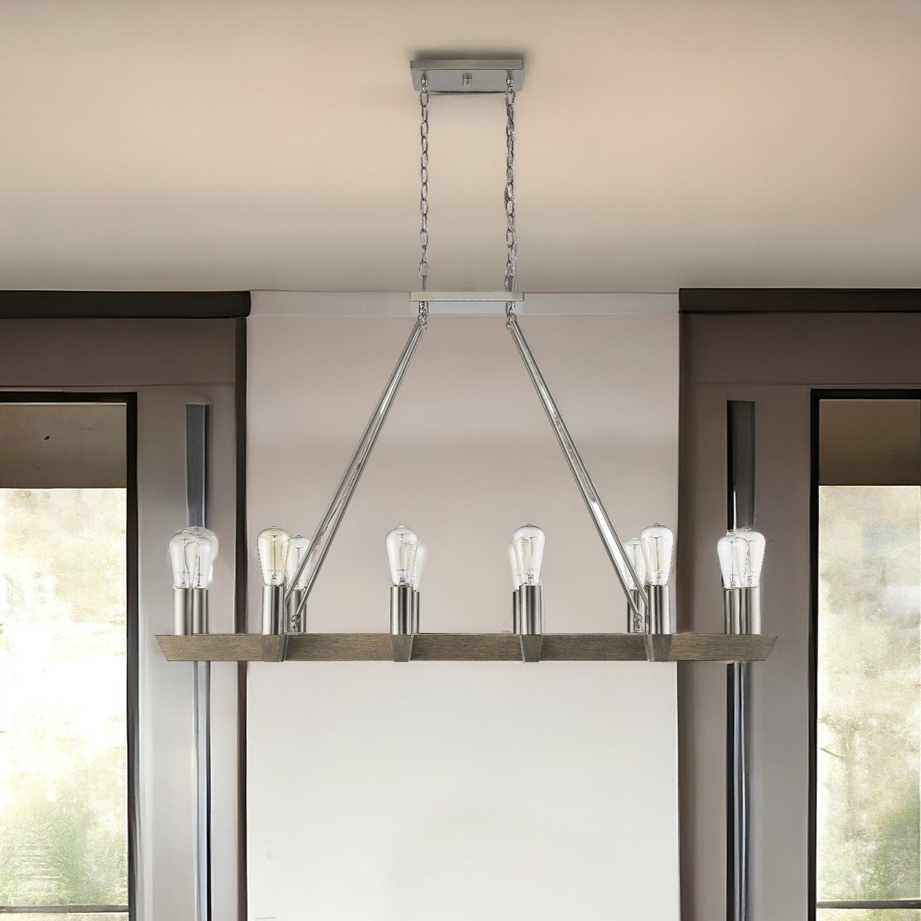 48" 6-Row Rustic Silver and Nickel Chandelier