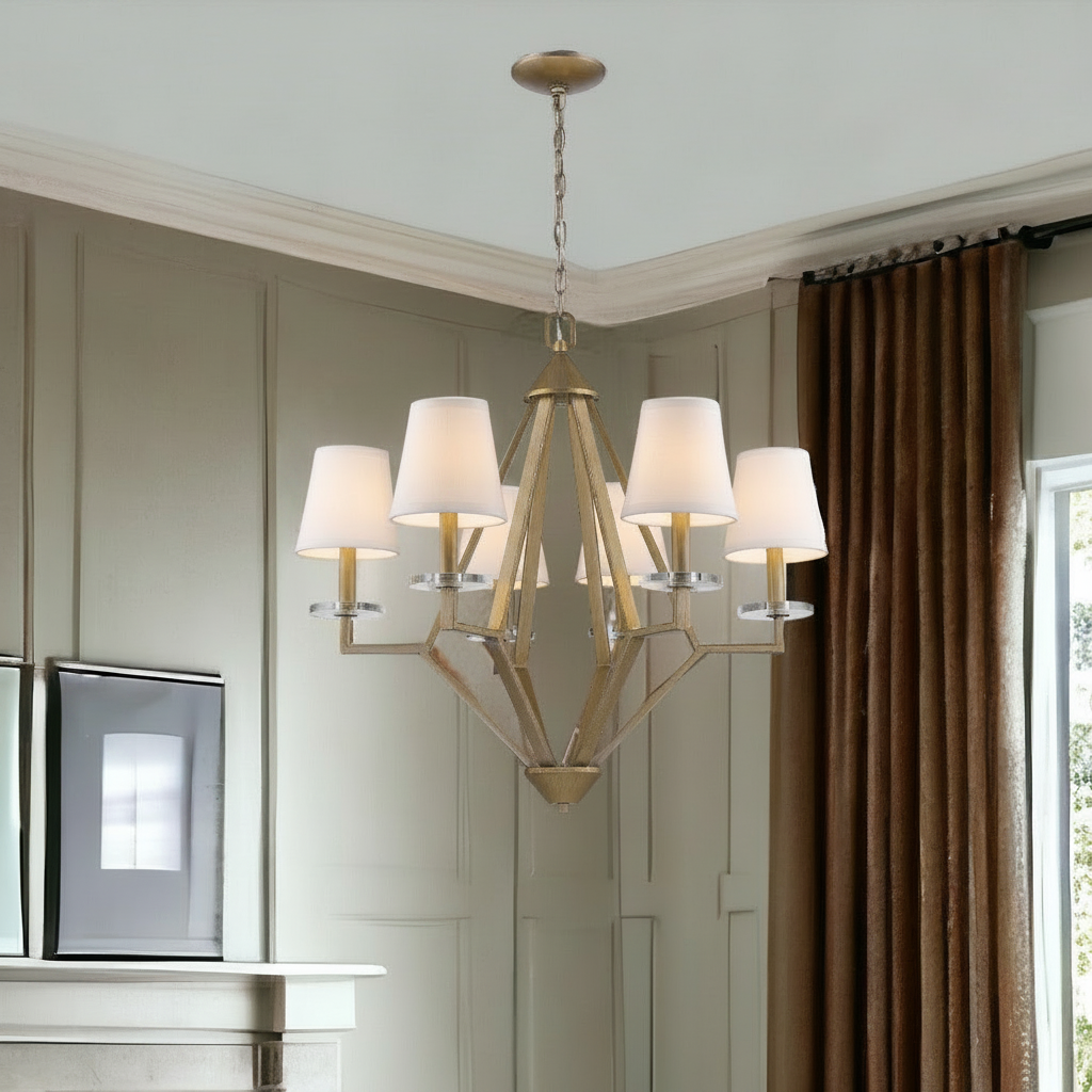 28" Gold 6-Candle Shaded Chandelier