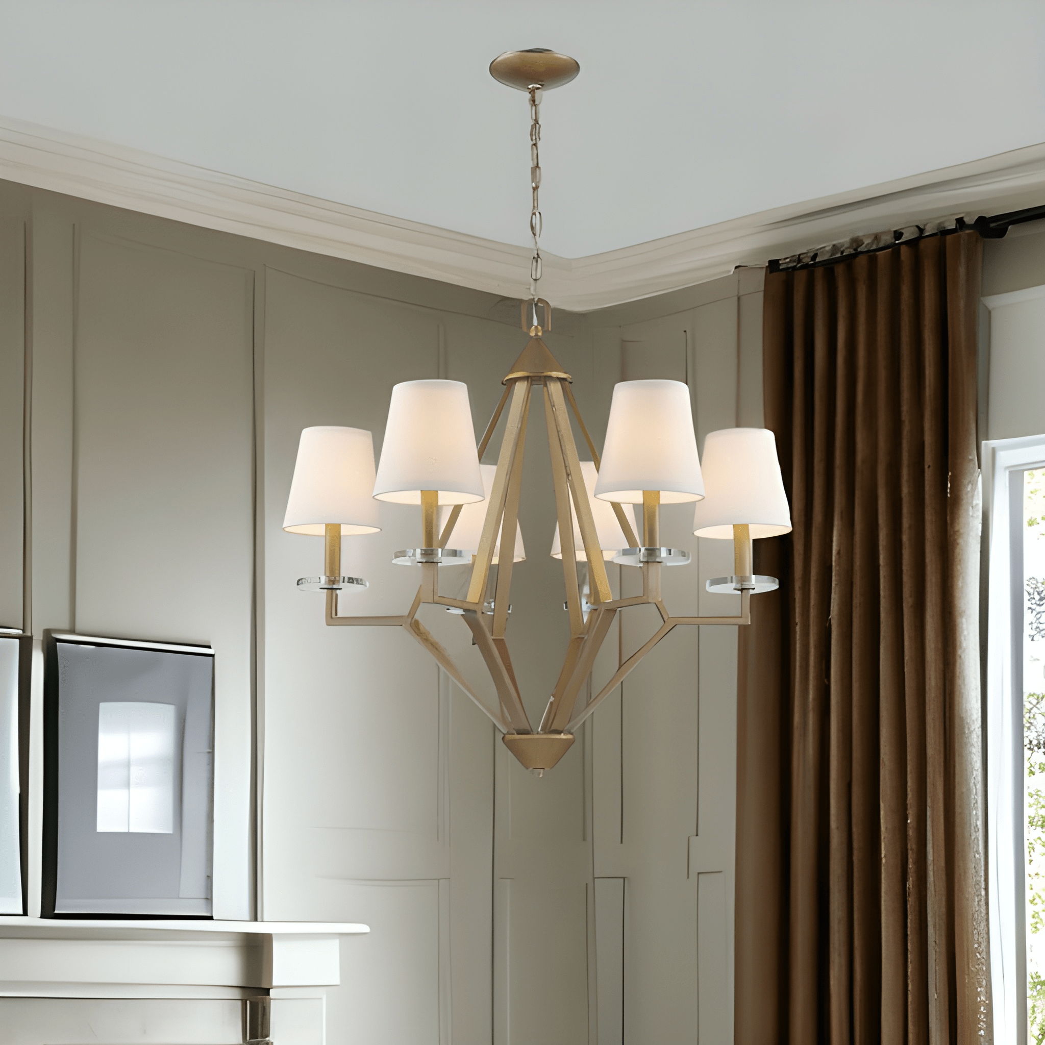 28" Gold 6-Candle Shaded Chandelier
