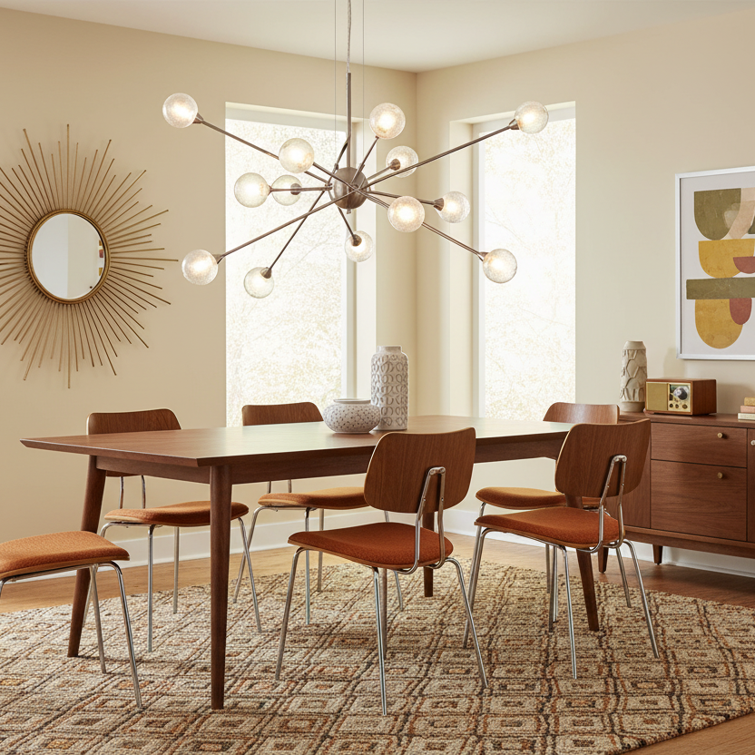 33" Mid-Century Silver Starburst Chandelier
