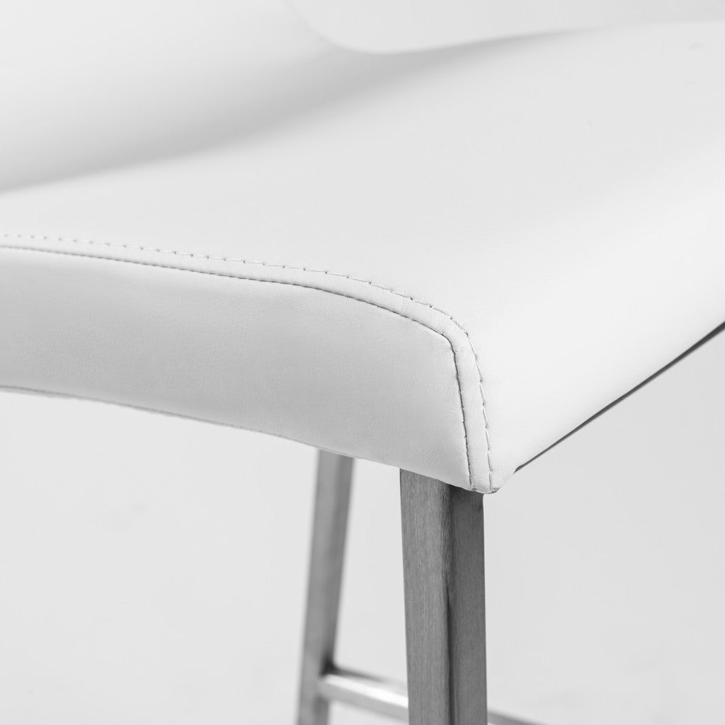 36" Set of Two White and Silver Low Back Bar Chairs