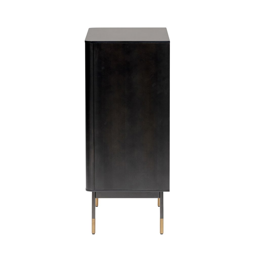 33" 4-Cabin Black Wood and Rattan Accent Cabinet