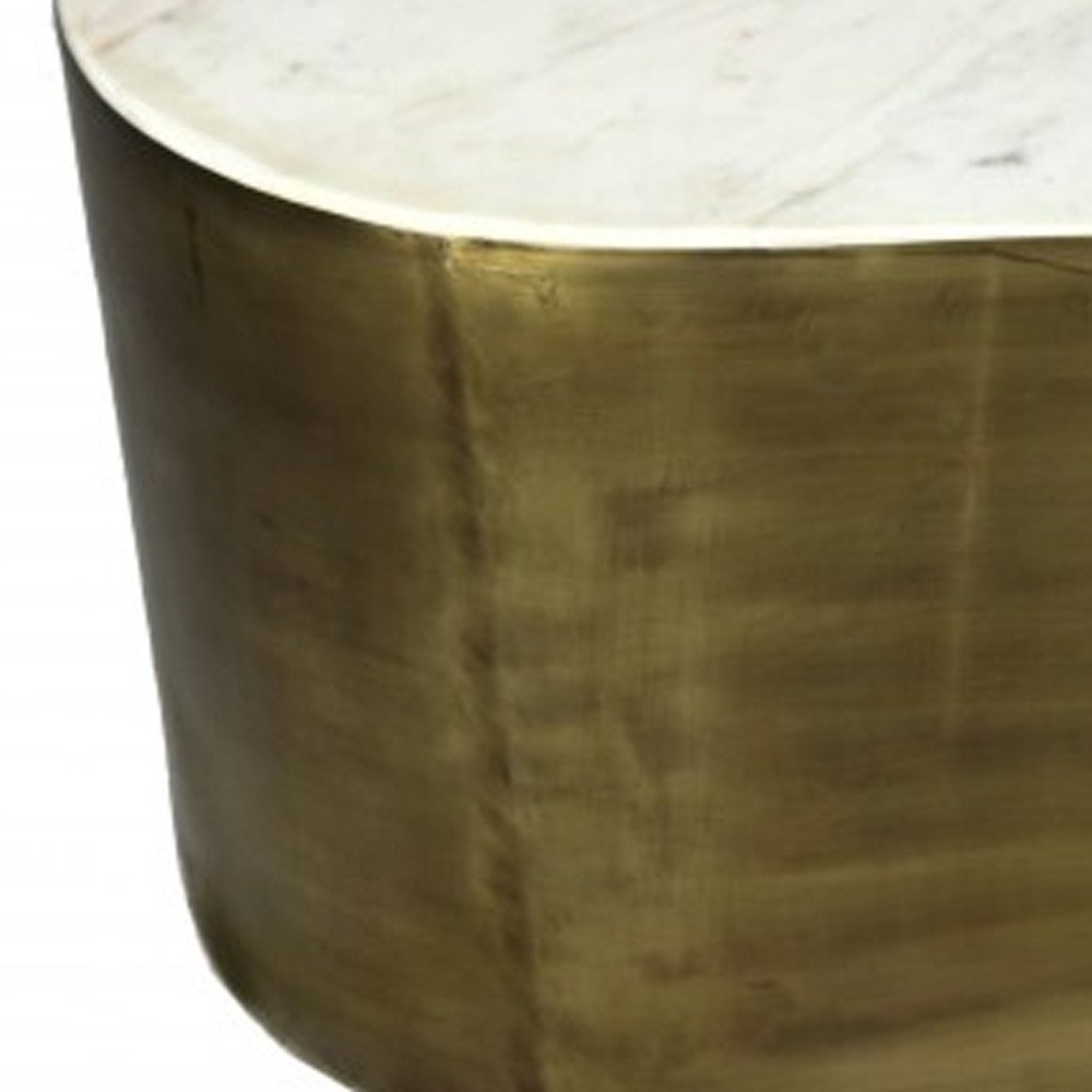 39" White and Brass Marble Free Form Coffee Table