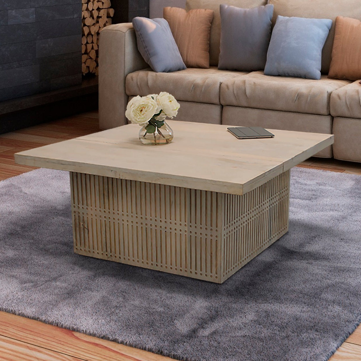 40" Wood Pedestal Storage Coffee Table