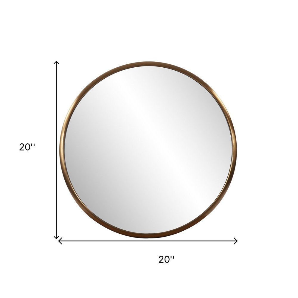 20" Antiqued Brass Round Metal Mirror