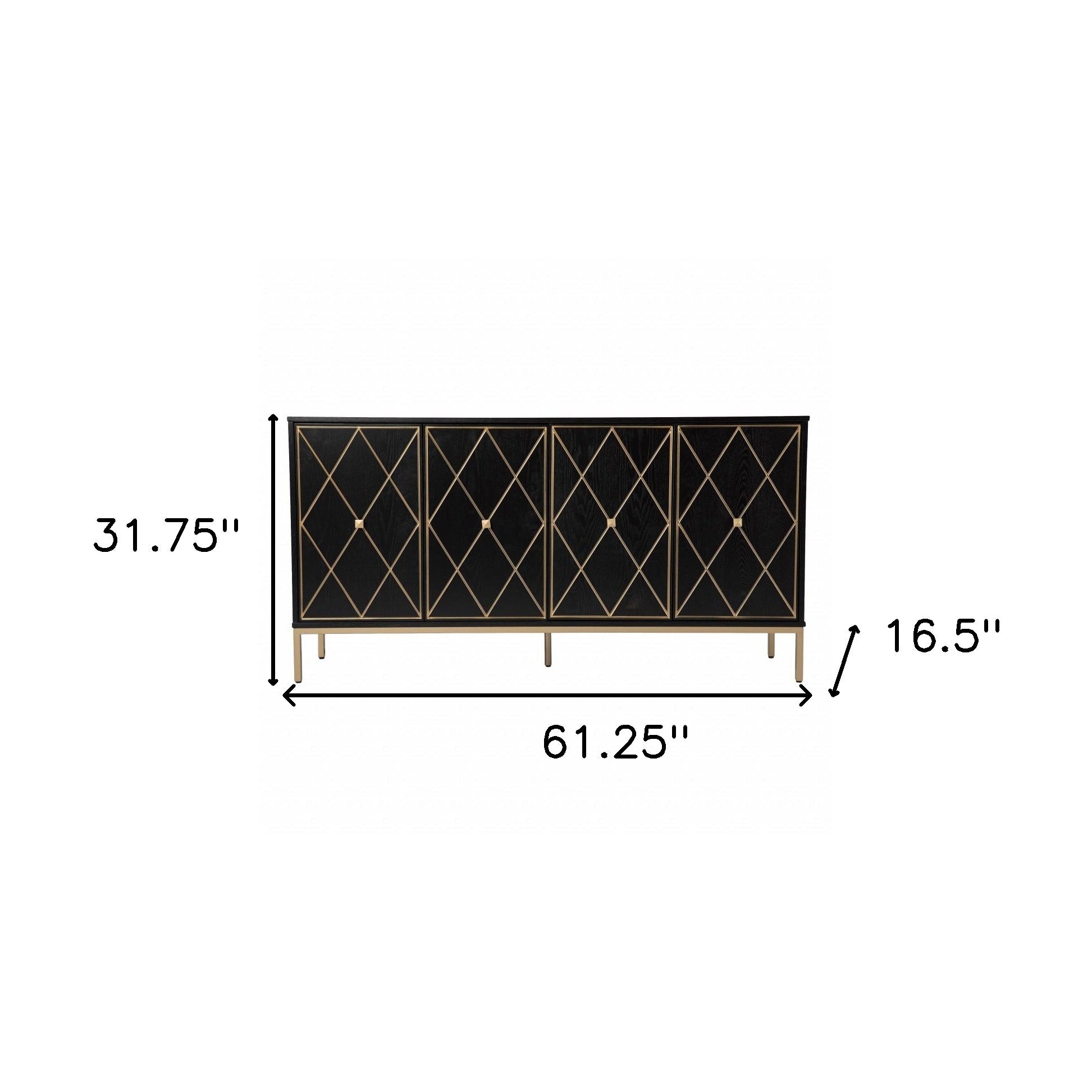 61" Black and Gold 4 Door Deco Wood Sideboard