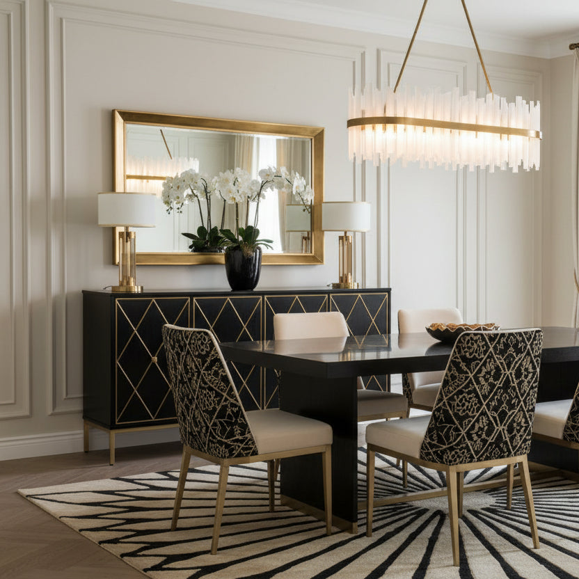 61" Black and Gold Harlequin Deco Sideboard