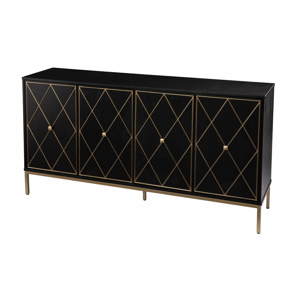 61" Black and Gold 4 Door Deco Wood Sideboard