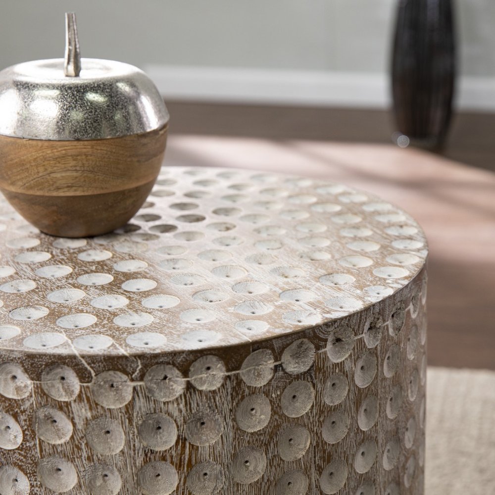 18" Washed White Vented Wood Round End Table