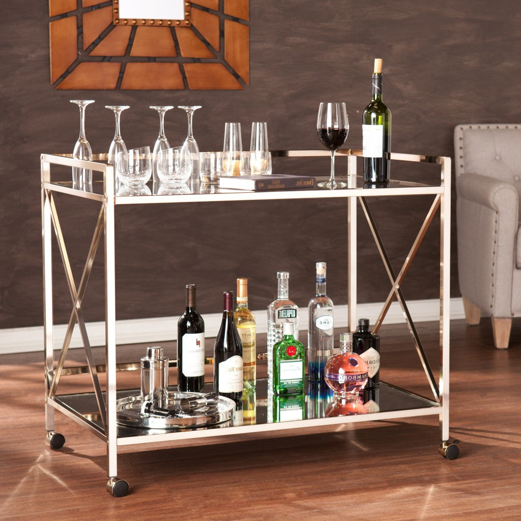 38" Gold Rectangular Bar Cart