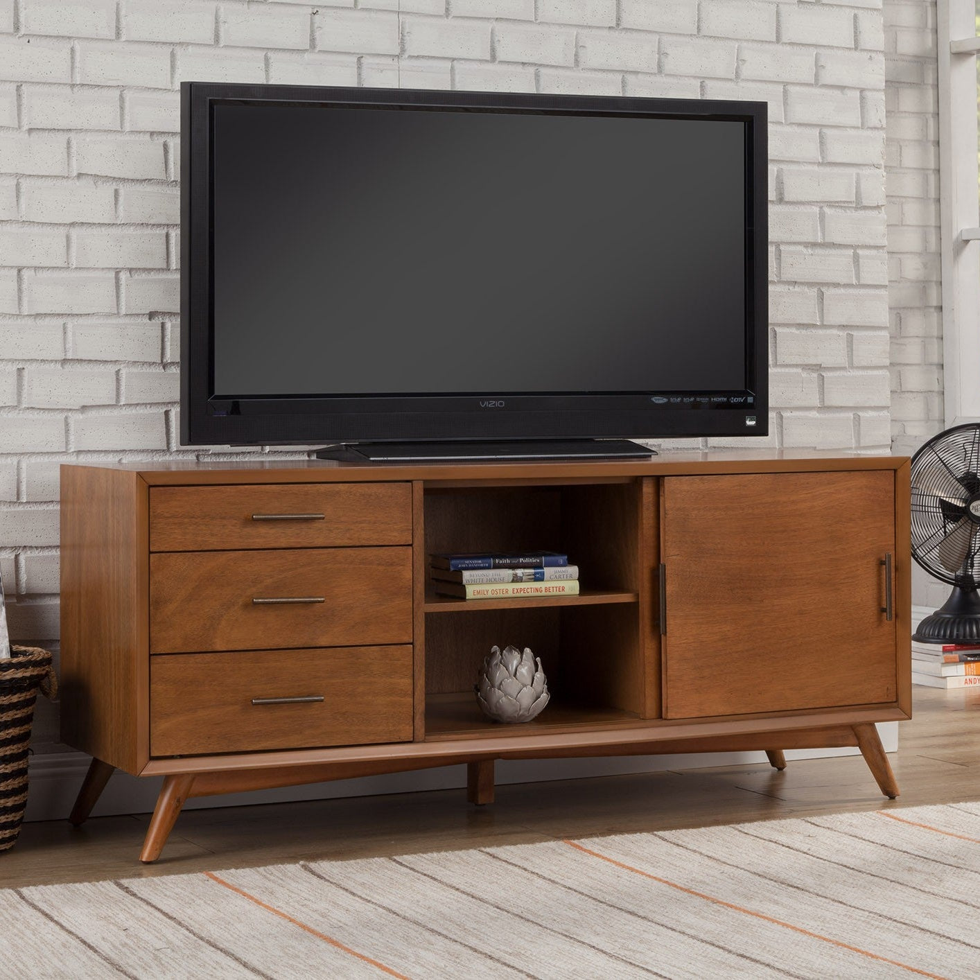 64" Mid-Century Sliding Door TV Stand