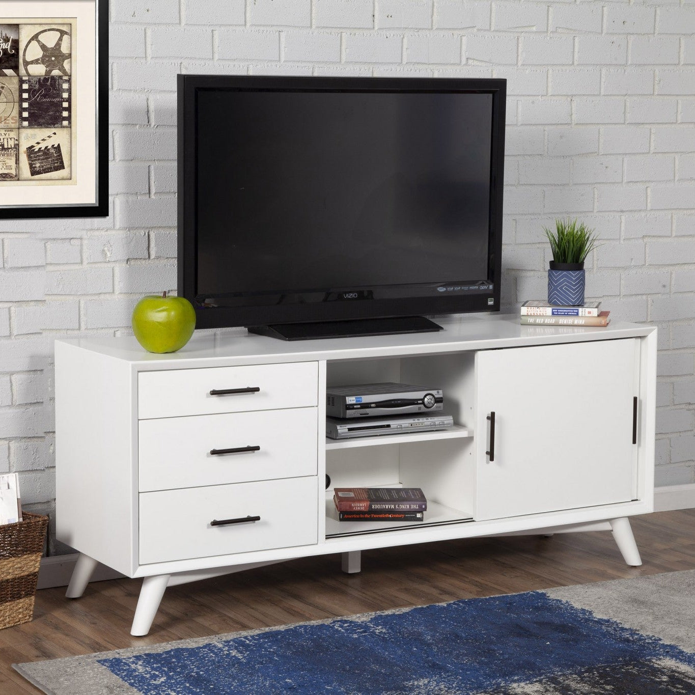 64" Mid-Century Sliding Door TV Stand