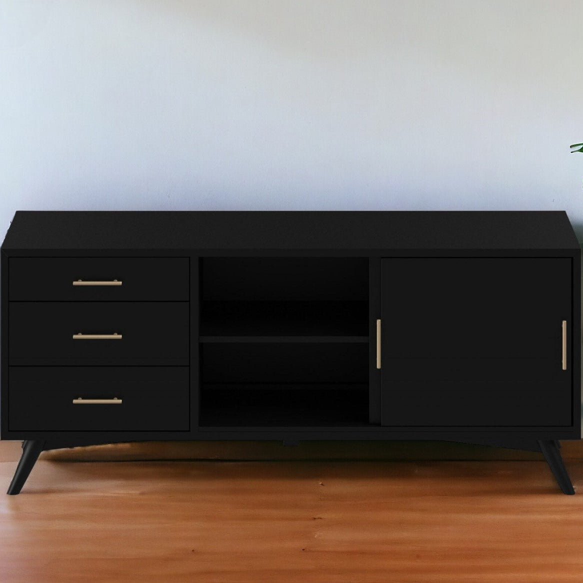 64" Mid-Century Sliding Door TV Stand