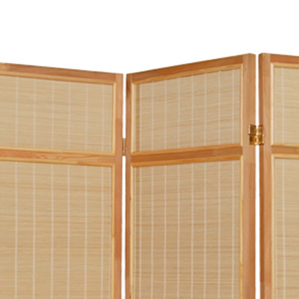 72" Brown Bamboo Folding Three Panel Room Divider
