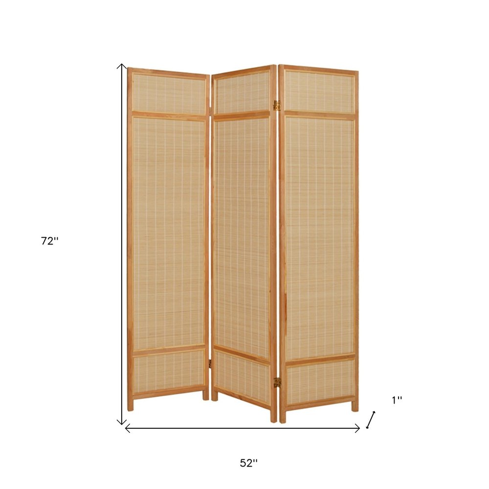 72" Brown Bamboo Folding Three Panel Room Divider