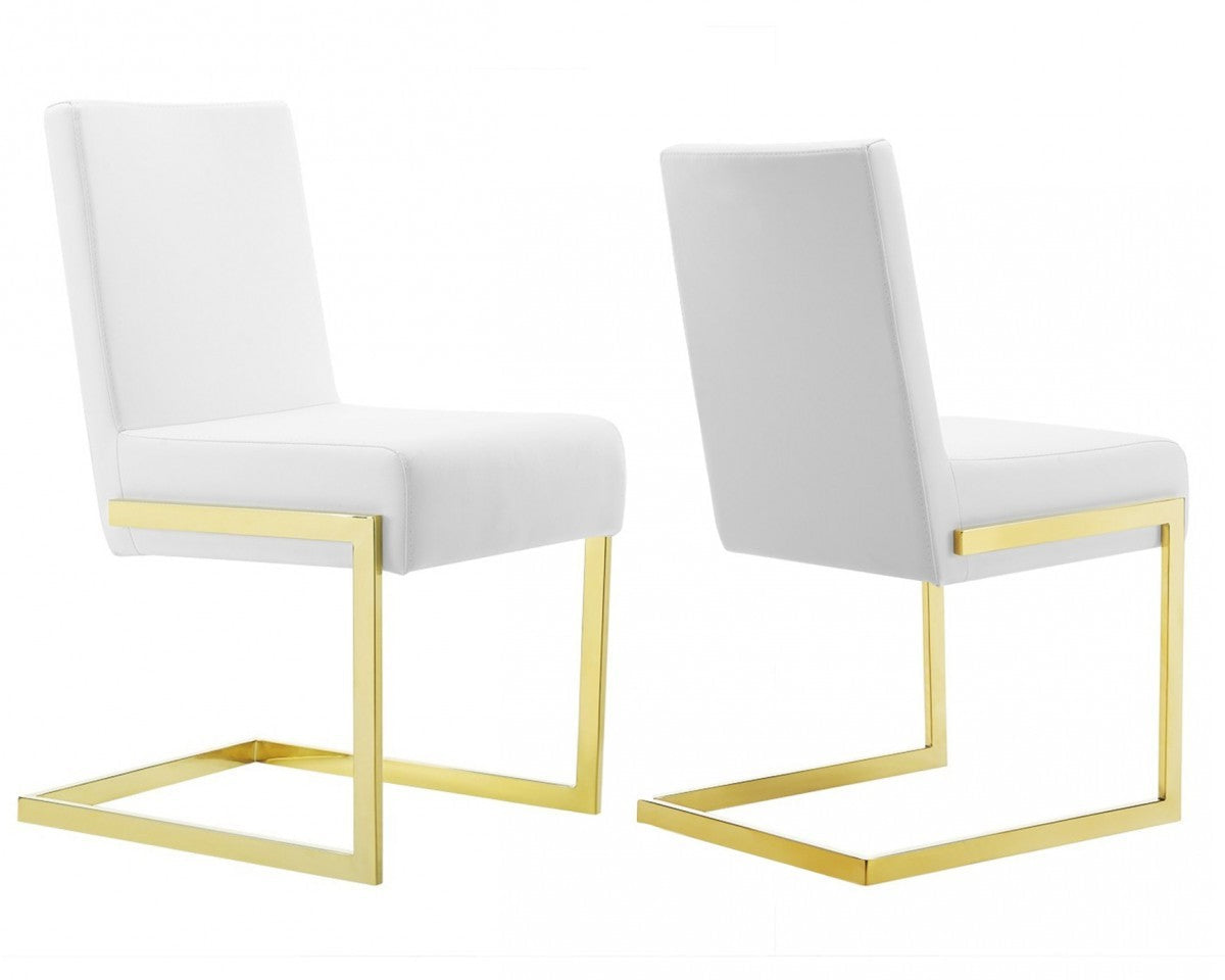 Set of Two 19" White and Gold Base Dining Chair