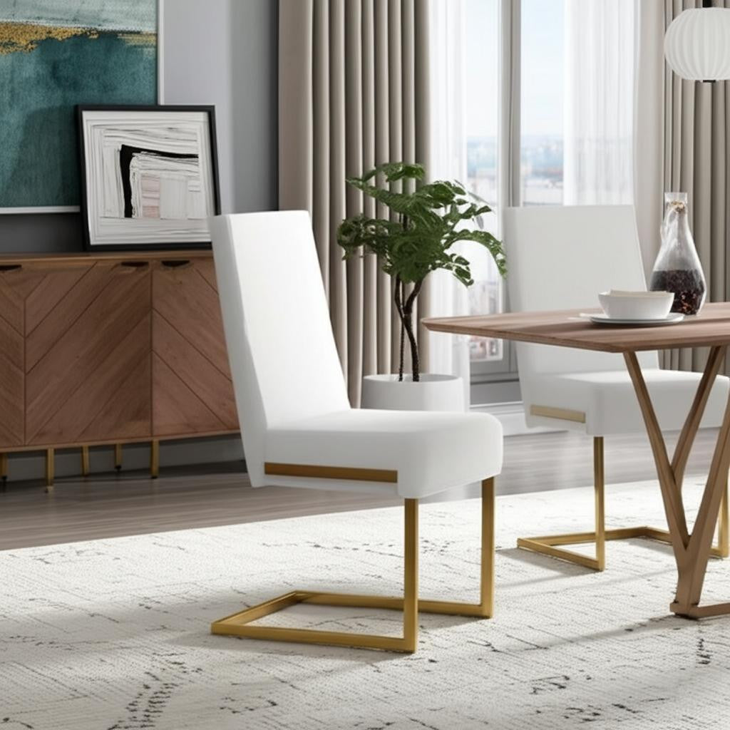 Set of Two 19" White and Gold Base Dining Chair