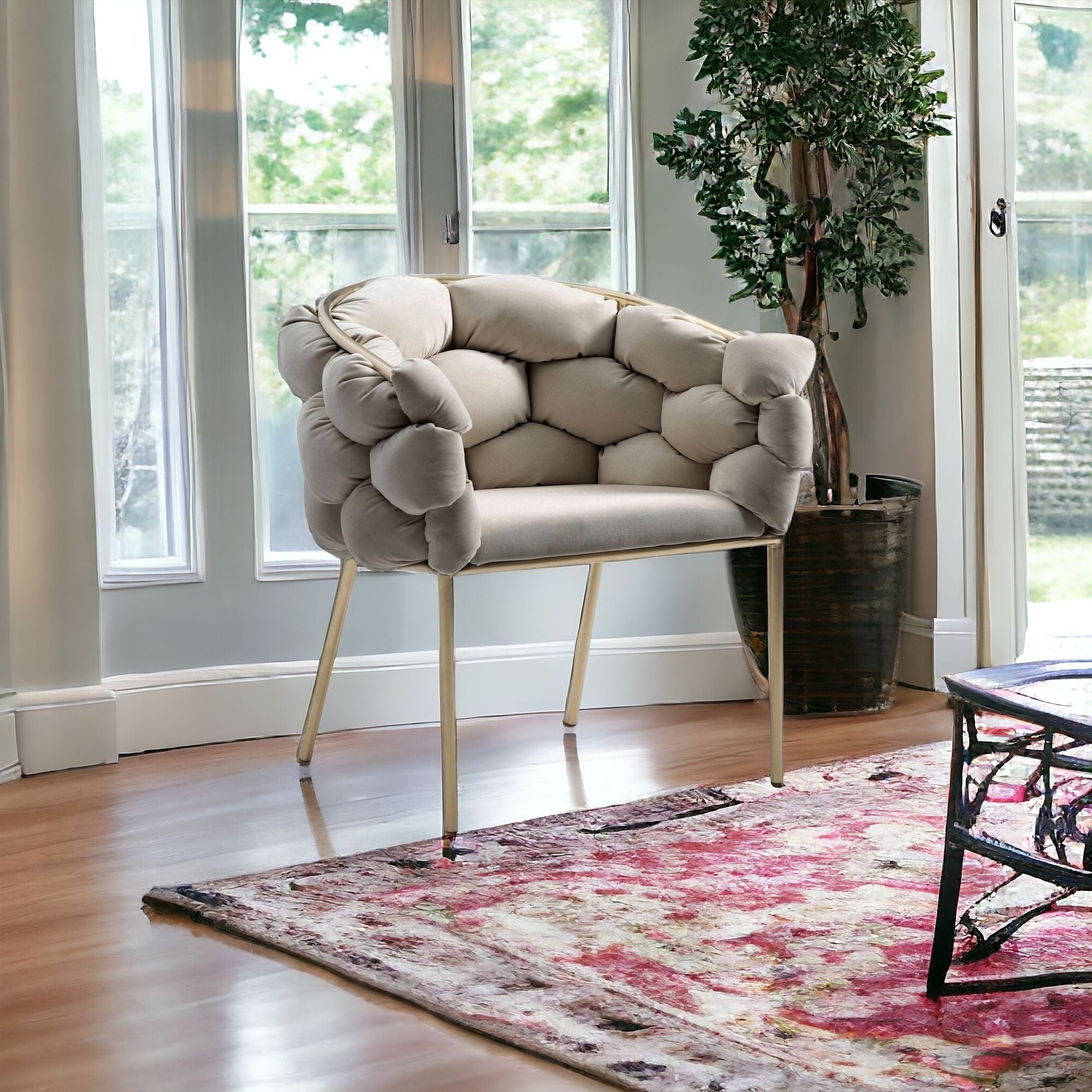 26" Velvet Geometric Cushions Dining Chair