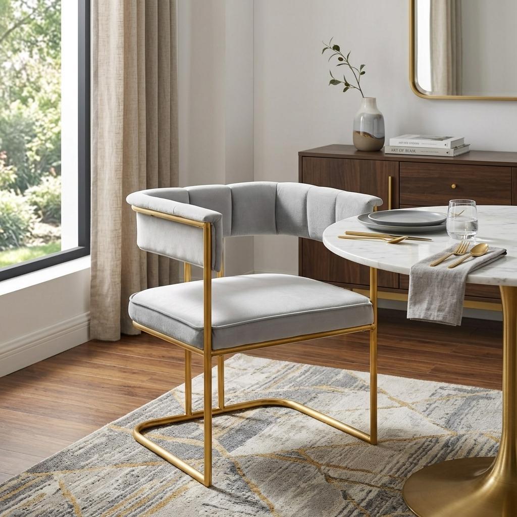 36" Gray and Gold Round Back Dining Chair