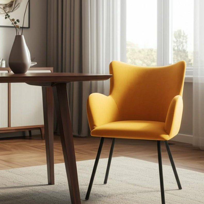 23" Yellow and Black Modern Wingback Dining Chair