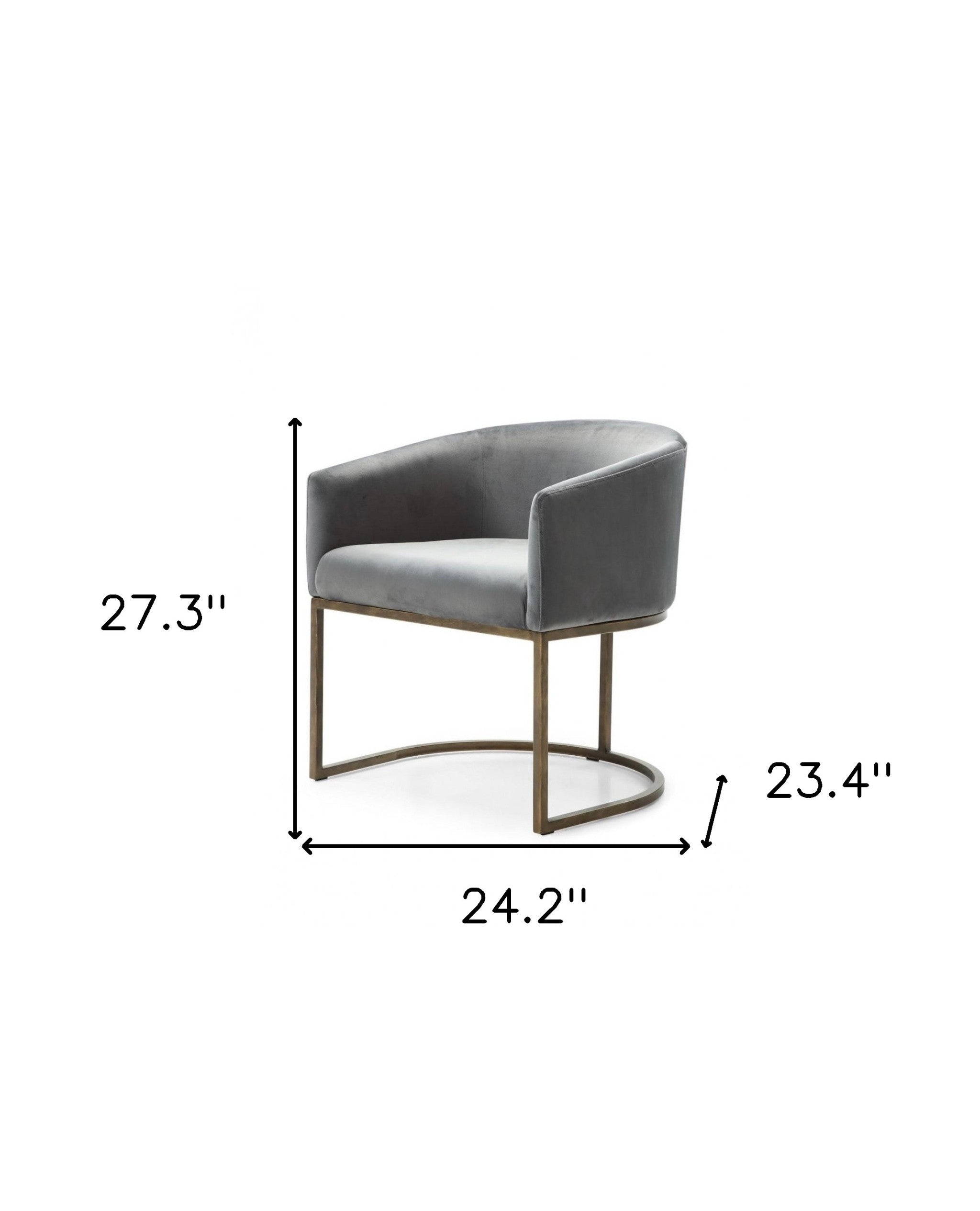 24" Gray Velvet Brass Barrel Dining Chair