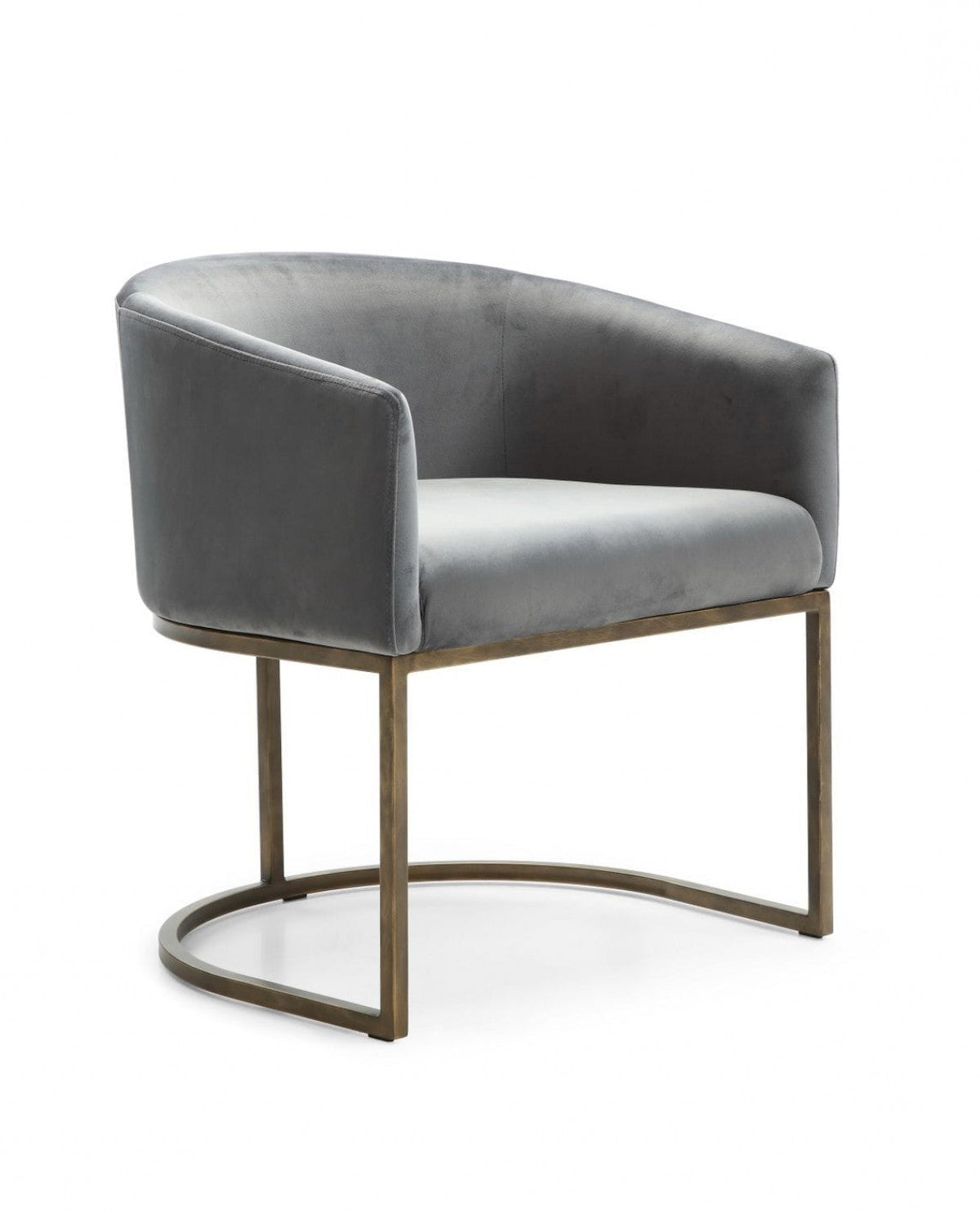24" Gray Velvet Brass Barrel Dining Chair