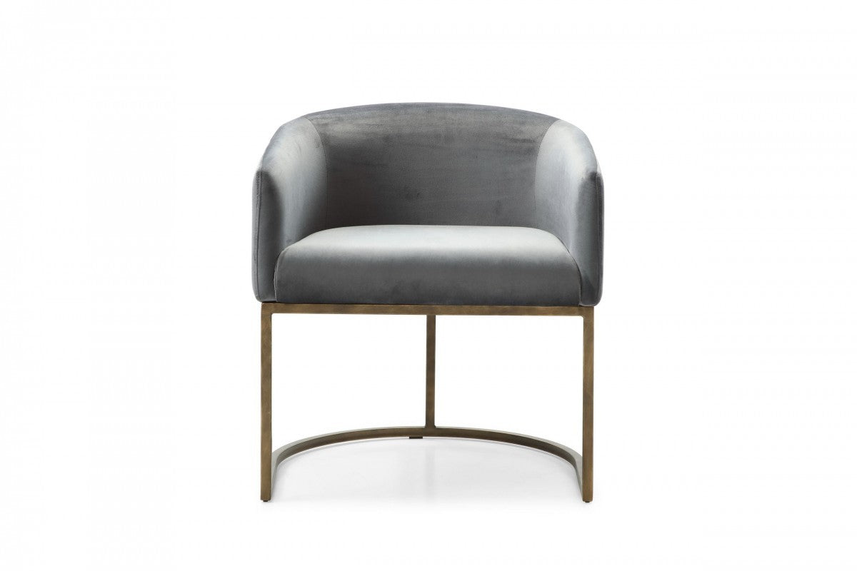 24" Gray Velvet Brass Barrel Dining Chair