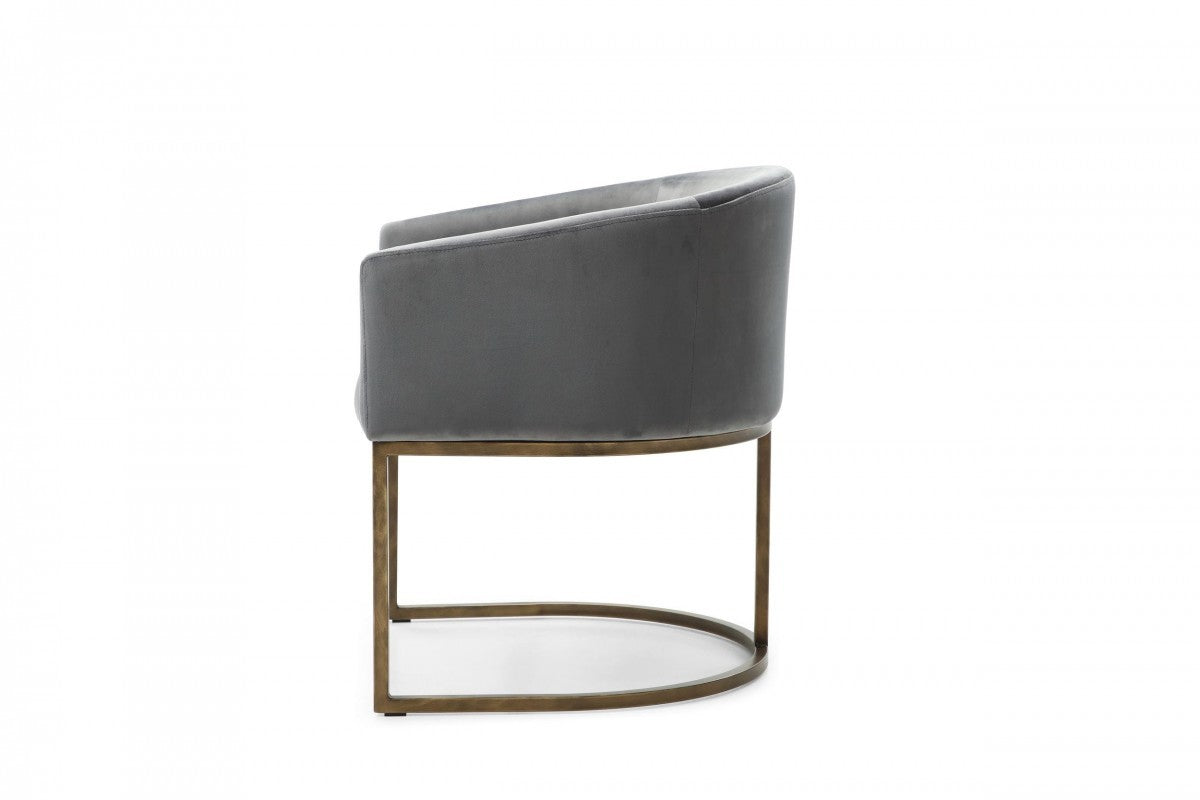 24" Gray Velvet Brass Barrel Dining Chair