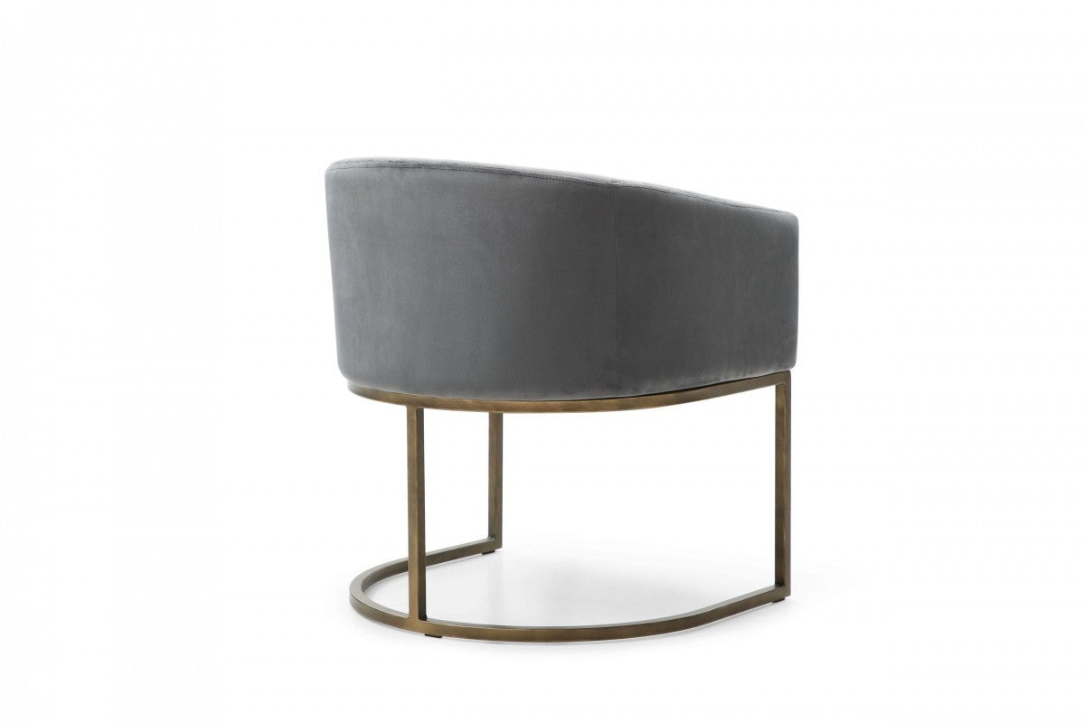 24" Gray Velvet Brass Barrel Dining Chair