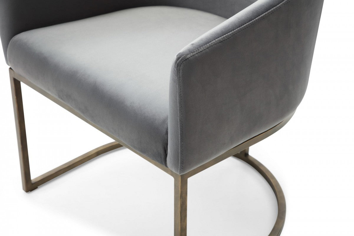 24" Gray Velvet Brass Barrel Dining Chair