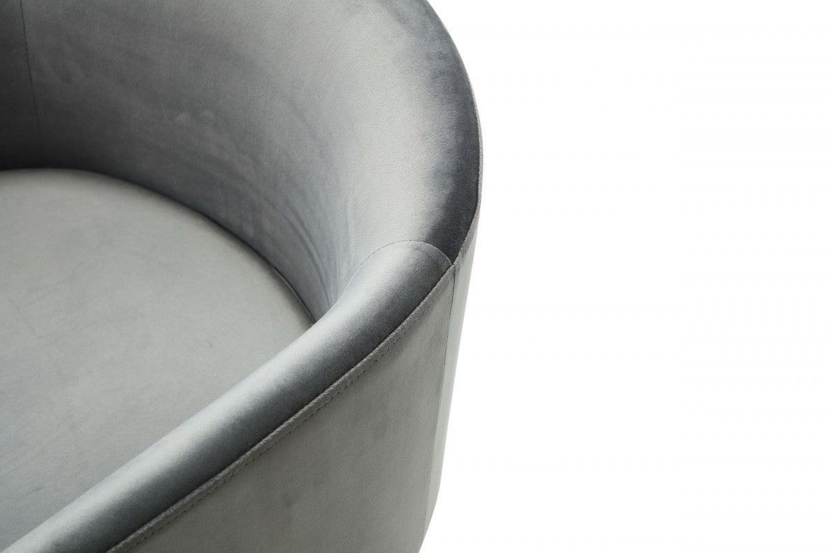 24" Gray Velvet Brass Barrel Dining Chair