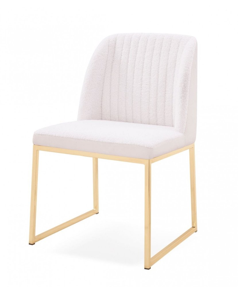 Set of Two 21" White and Gold Channel Tufted Dining Chairs