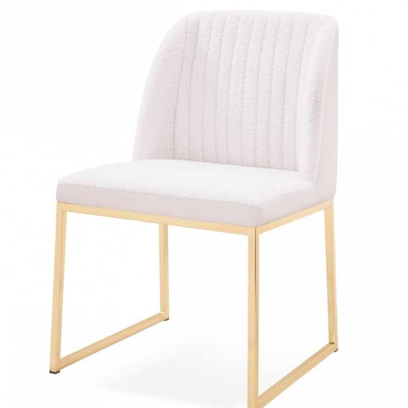 Set of Two 21" White and Gold Channel Tufted Dining Chairs