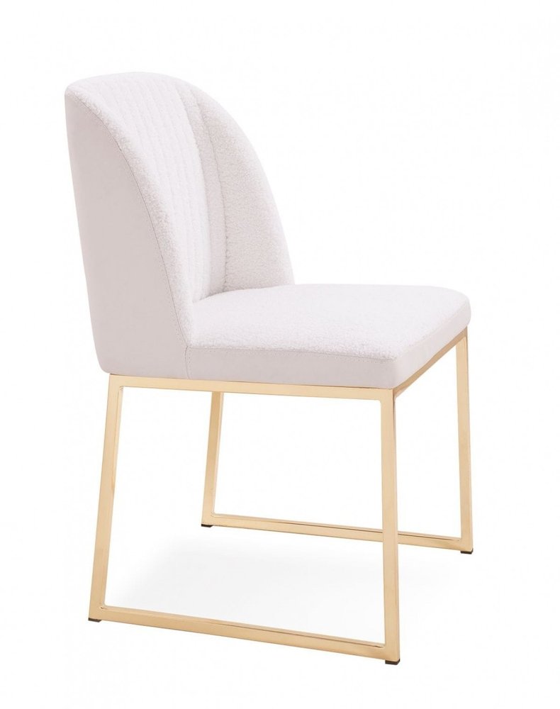 Set of Two 21" White and Gold Channel Tufted Dining Chairs