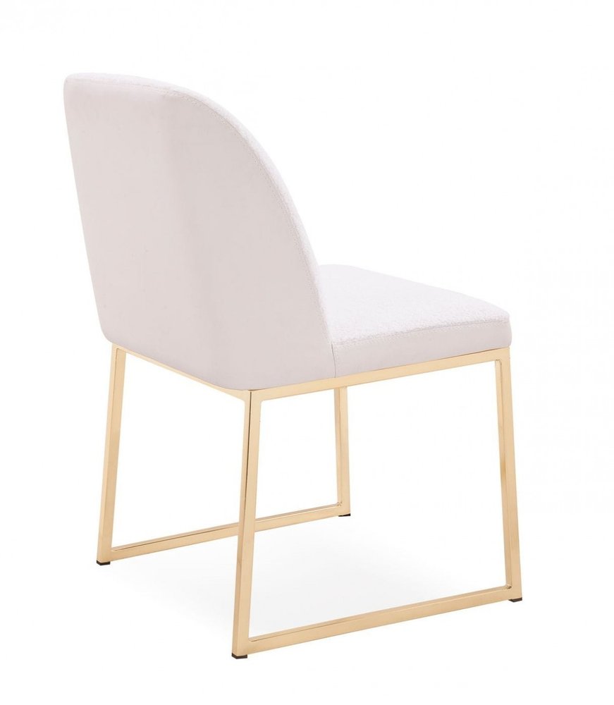 Set of Two 21" White and Gold Channel Tufted Dining Chairs
