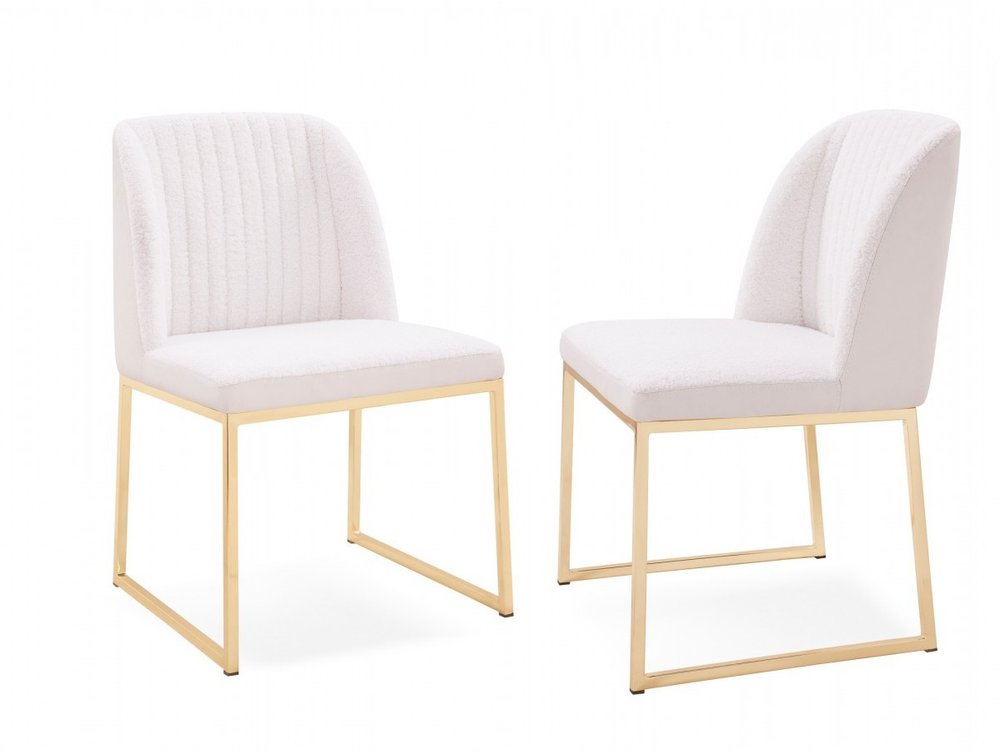 Set of Two 21" White and Gold Channel Tufted Dining Chairs