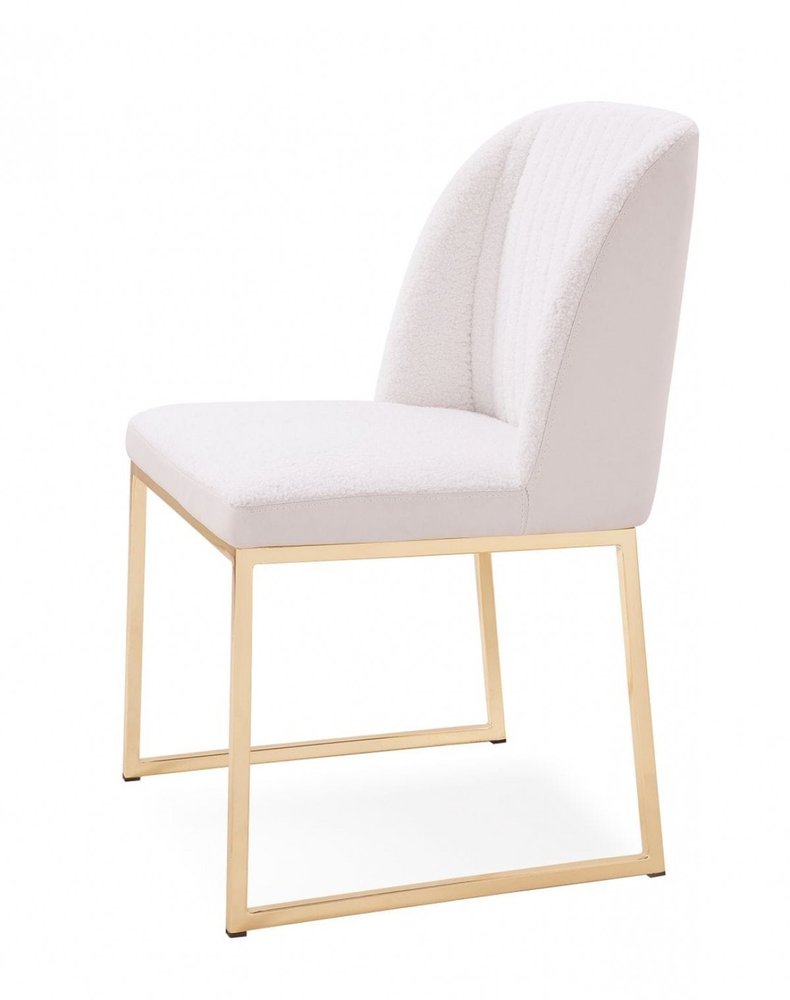 Set of Two 21" White and Gold Channel Tufted Dining Chairs