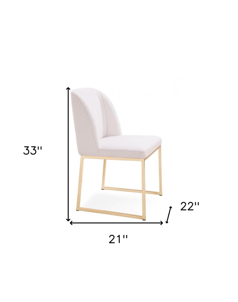 Set of Two 21" White and Gold Channel Tufted Dining Chairs