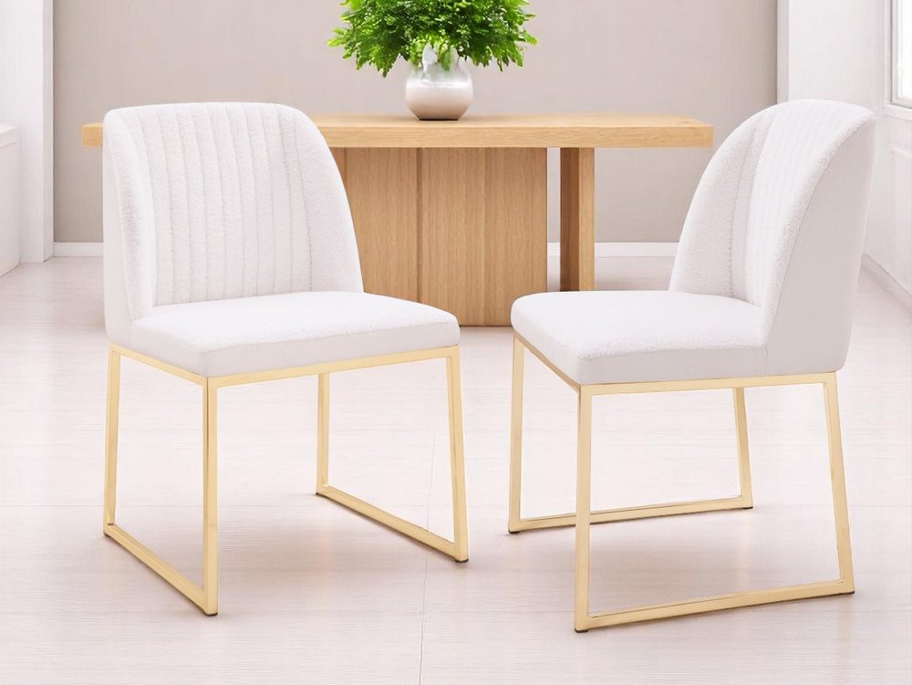Set of Two 21" White and Gold Channel Tufted Dining Chairs