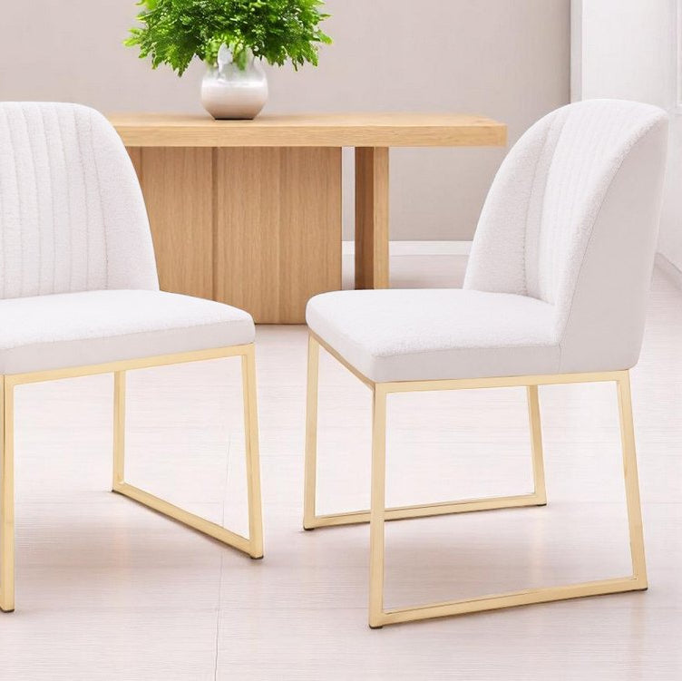 Set of Two 21" White and Gold Channel Tufted Dining Chairs
