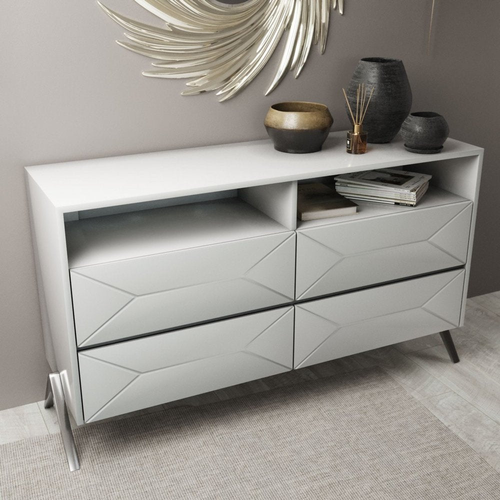 61" Gloss White Contemporary Dresser with Shelf