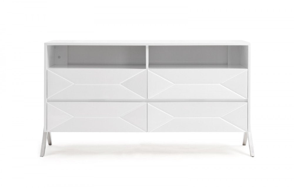 61" Gloss White Contemporary Dresser with Shelf